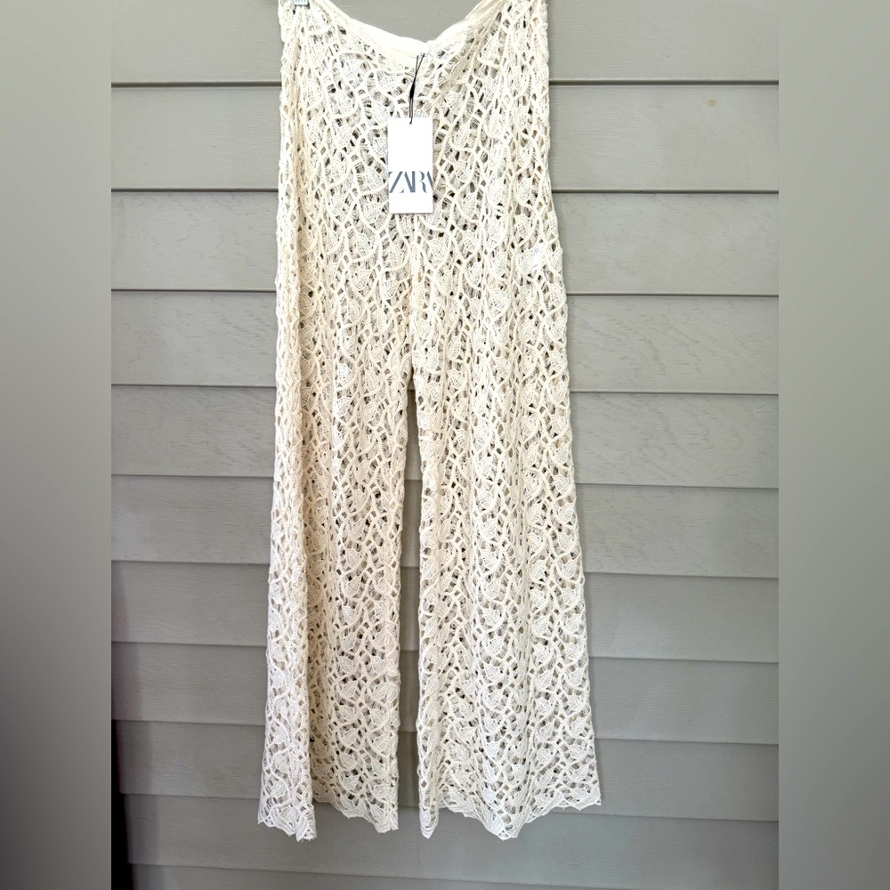Zara macrame crochet wide leg Pants size M